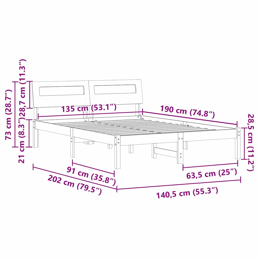 Σκελετός Κρεβατιού Καφέ 135 x 190 cm Στερεά ξυλεία πεύκου