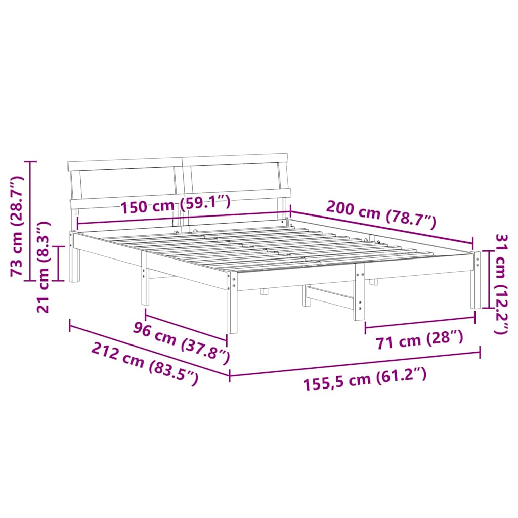 Σκελετός Κρεβατιού Λευκό 150 x 200 cm Στερεά ξυλεία πεύκου