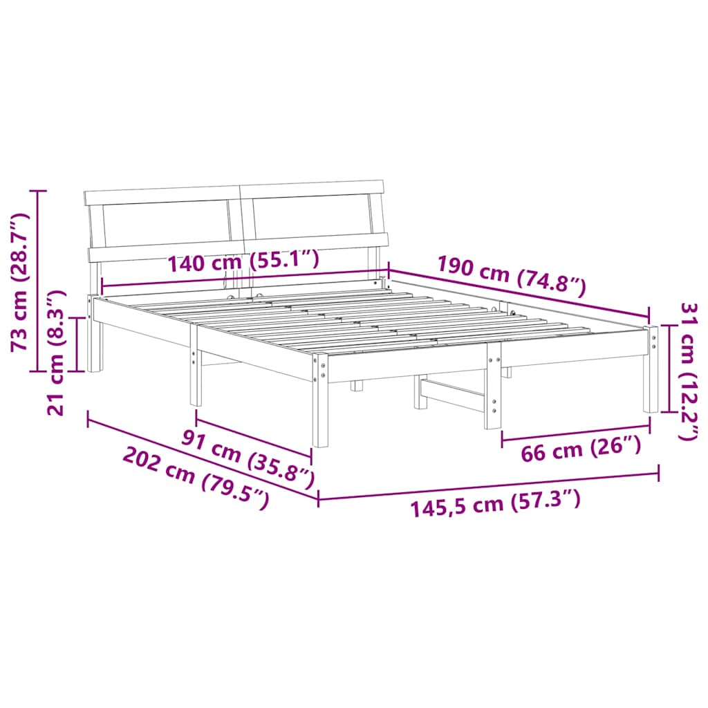 Σκελετός Κρεβατιού Καφέ 140 x 190 cm Στερεά ξυλεία πεύκου