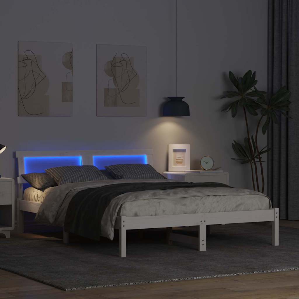 Σκελετός Κρεβατιού Λευκό 135 x 190 cm Στερεά ξυλεία πεύκου
