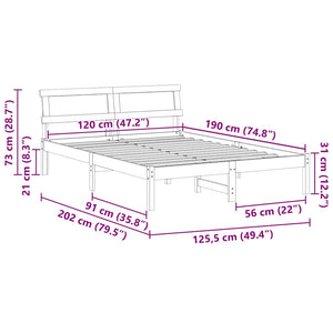 Σκελετός Κρεβατιού Λευκό 120 x 190 cm Στερεά ξυλεία πεύκου