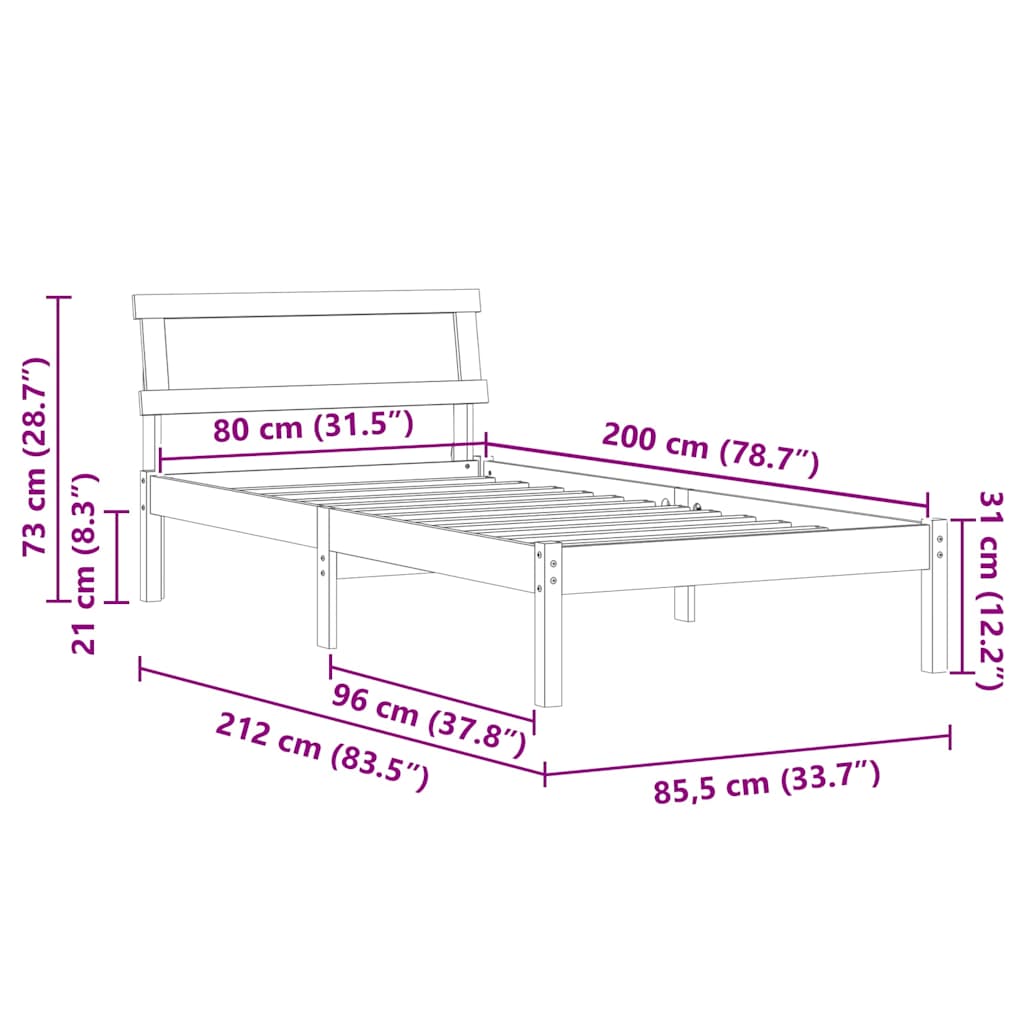 Σκελετός Κρεβατιού Καφέ 80 x 200 cm Στερεά ξυλεία πεύκου
