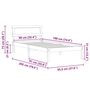 Σκελετός Κρεβατιού Κερωτό καφέ 90 x 190 cm Στερεά ξυλεία πεύκου
