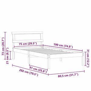 Σκελετός Κρεβατιού Κερωτό καφέ 75 x 190 cm Στερεά ξυλεία πεύκου