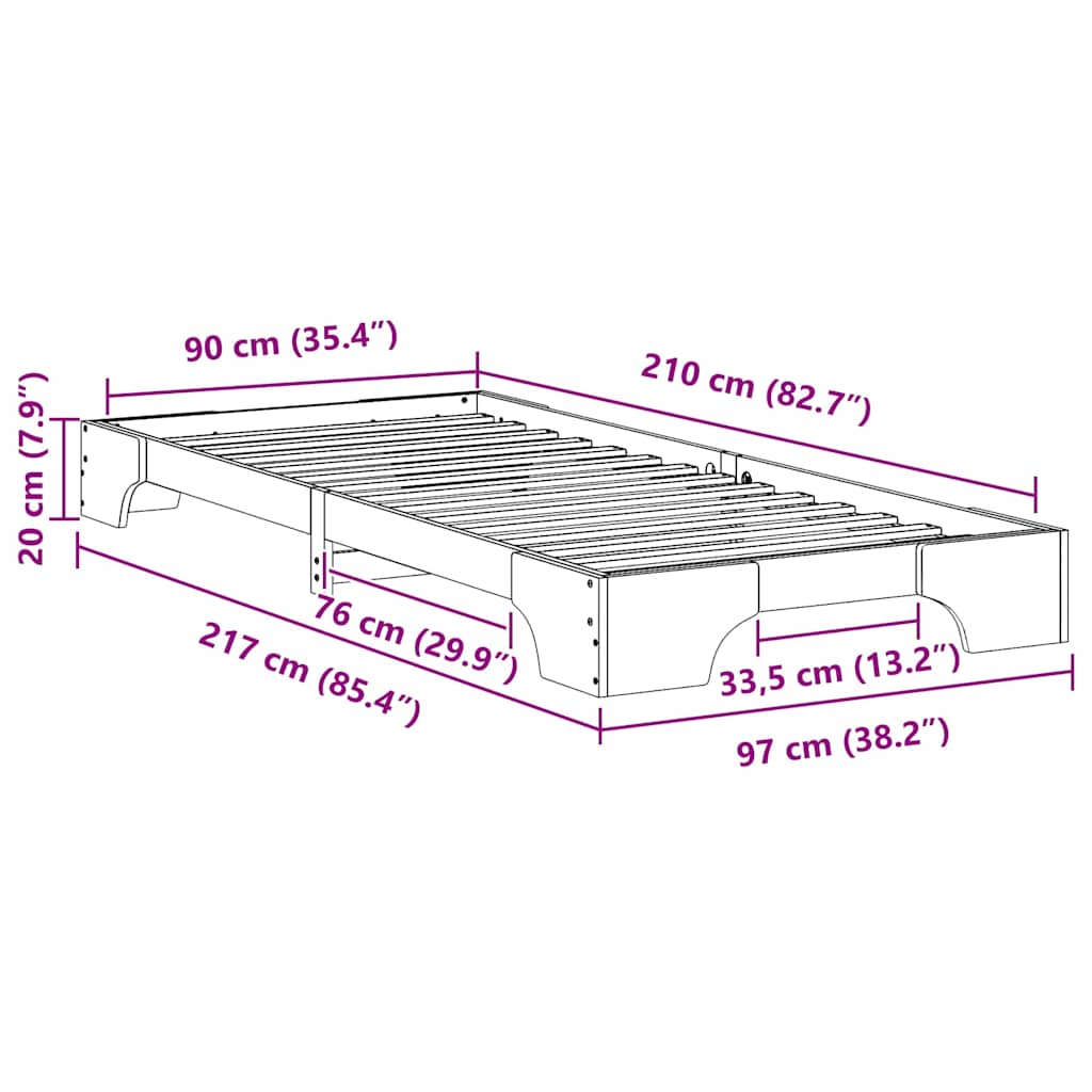 Σκελετός Κρεβατιού Λευκό 90 x 210 cm Στερεά ξυλεία πεύκου - Pakobazaar