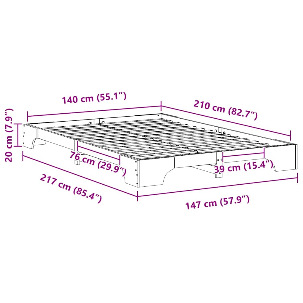 Σκελετός Κρεβατιού Καφέ 140 x 210 cm Στερεά ξυλεία πεύκου - Pakobazaar