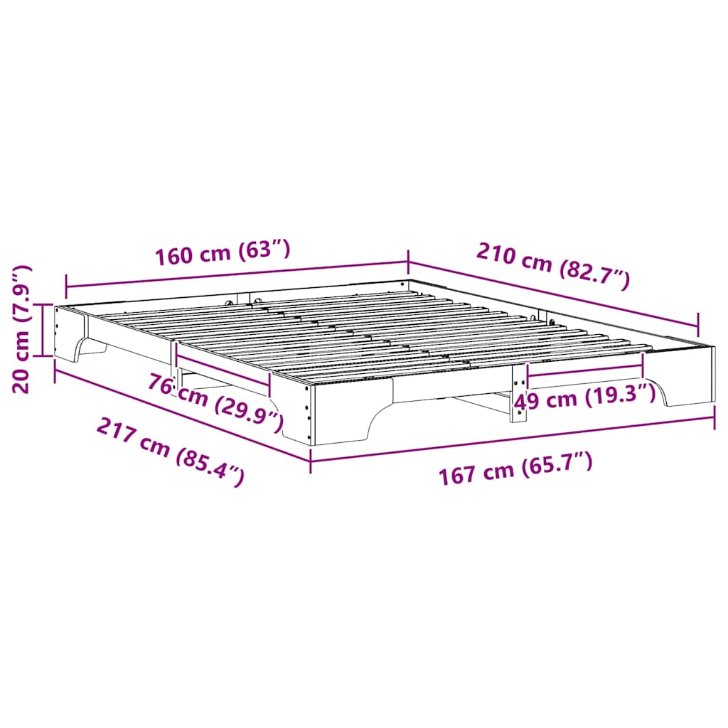 Σκελετός Κρεβατιού Καφέ 160 x 210 cm Στερεά ξυλεία πεύκου - Pakobazaar