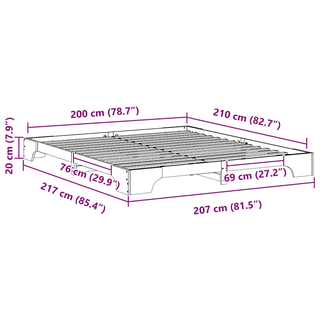 Σκελετός Κρεβατιού Καφέ 200 x 210 cm Στερεά ξυλεία πεύκου - Pakobazaar