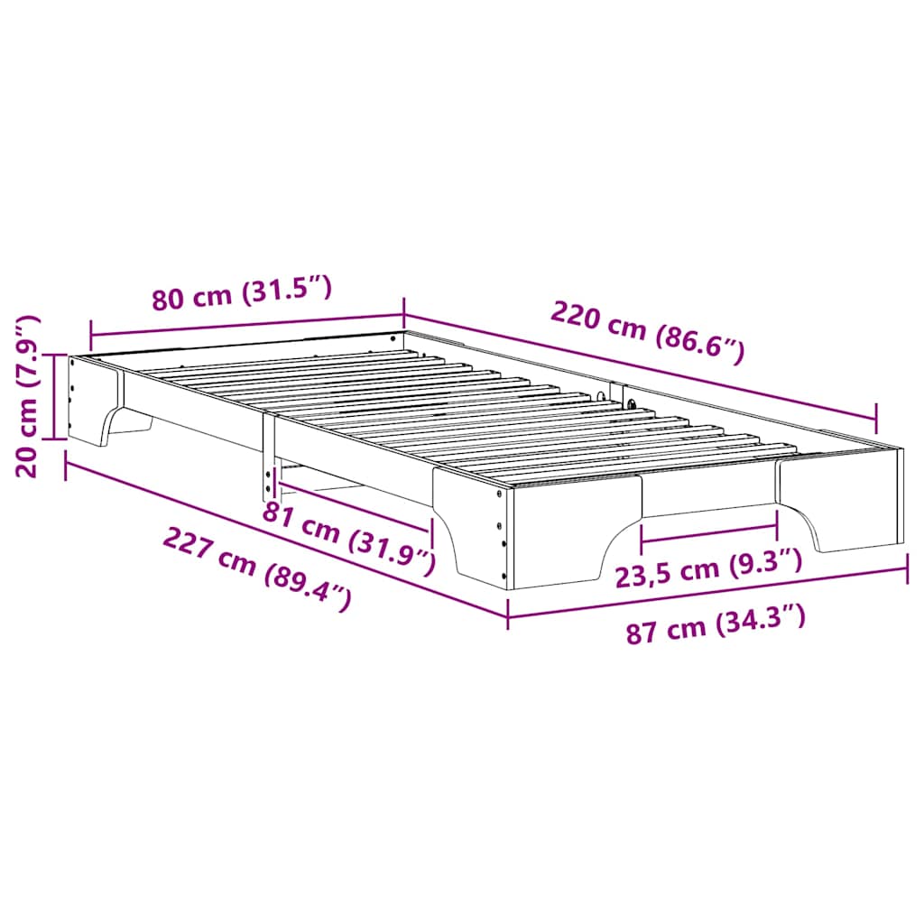 Σκελετός Κρεβατιού Καφέ 80 x 220 cm Στερεά ξυλεία πεύκου - Pakobazaar