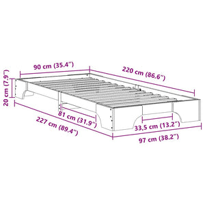 Σκελετός Κρεβατιού Λευκό 90 x 220 cm Στερεά ξυλεία πεύκου - Pakobazaar