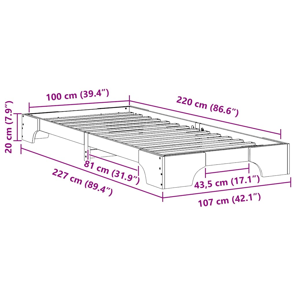 Σκελετός Κρεβατιού Καφέ 100 x 220 cm Στερεά ξυλεία πεύκου - Pakobazaar