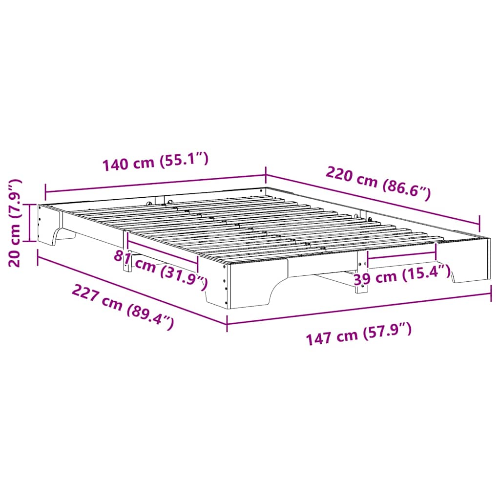 Σκελετός Κρεβατιού Καφέ 140 x 220 cm Στερεά ξυλεία πεύκου - Pakobazaar