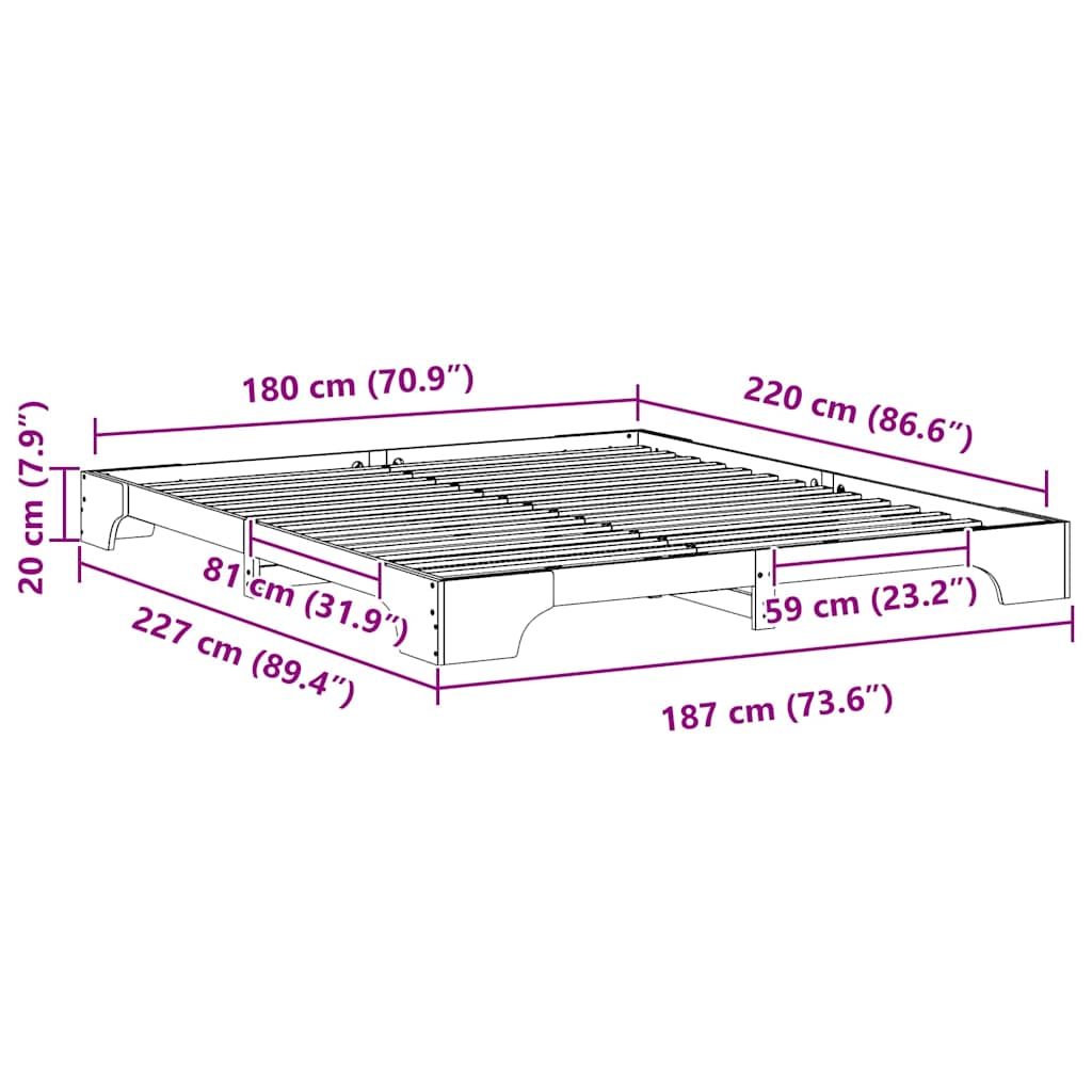Σκελετός Κρεβατιού Καφέ 180 x 220 εκ. Στερεά ξυλεία πεύκου - Pakobazaar