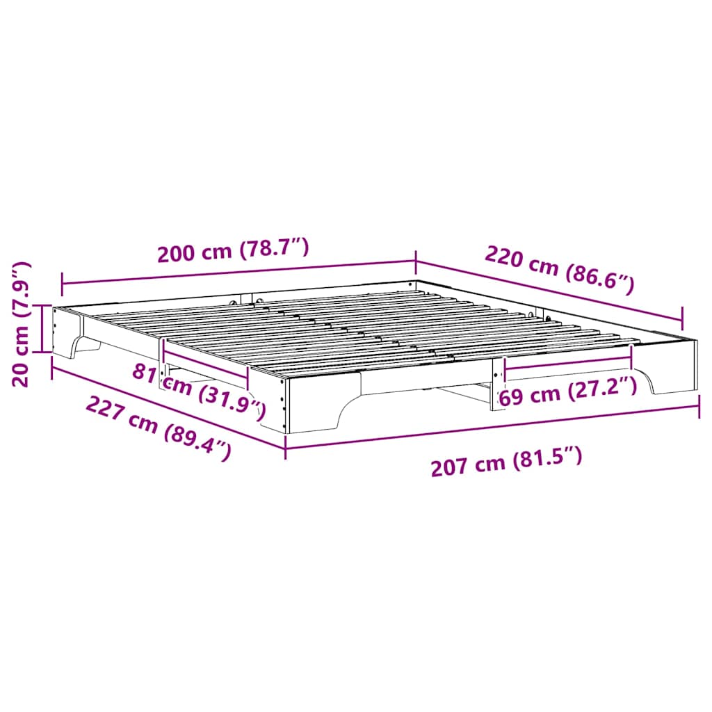 Σκελετός Κρεβατιού Καφέ 200 x 220 cm Στερεά ξυλεία πεύκου - Pakobazaar