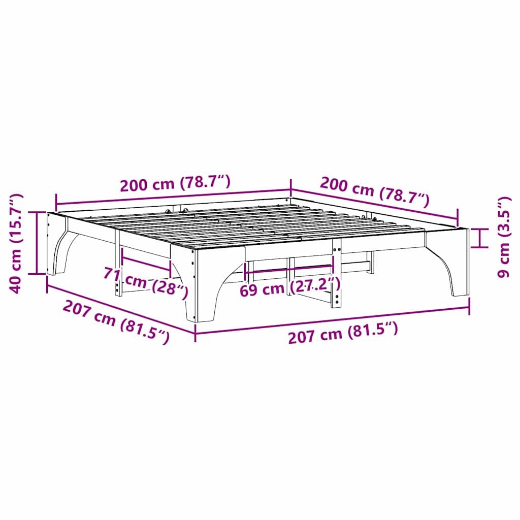 Σκελετός Κρεβατιού Καφέ 200 x 200 cm Στερεά ξυλεία πεύκου - Pakobazaar