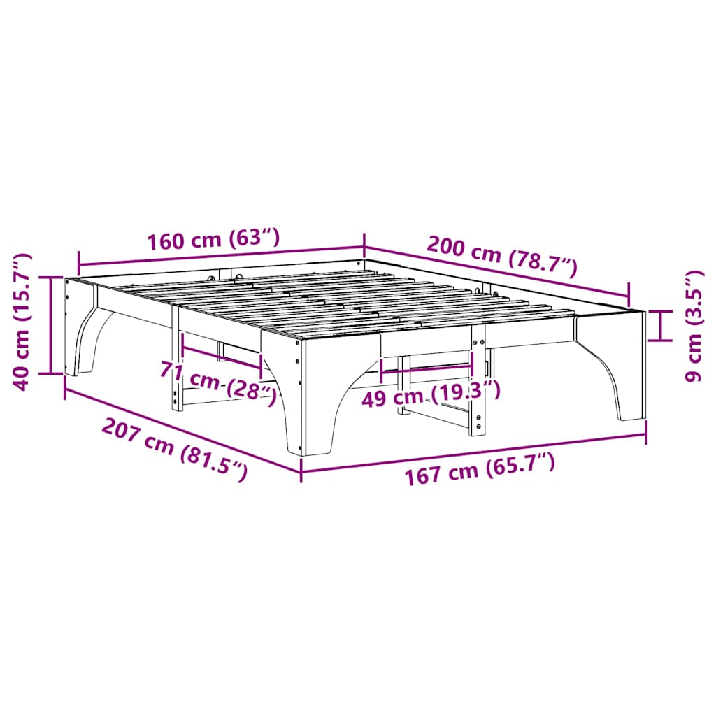 Σκελετός Κρεβατιού Καφέ 160 x 200 cm Στερεά ξυλεία πεύκου - Pakobazaar