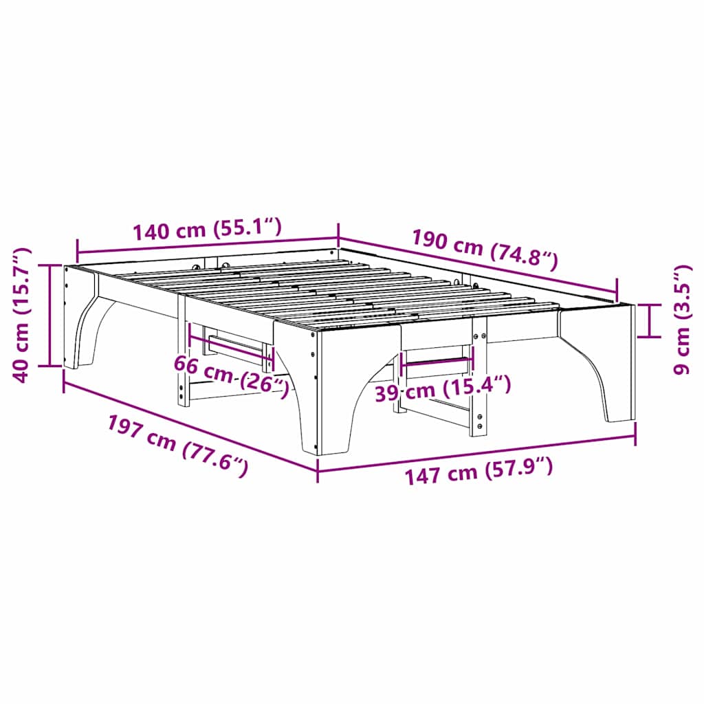 Σκελετός Κρεβατιού Λευκό 140 x 190 cm Στερεά ξυλεία πεύκου - Pakobazaar