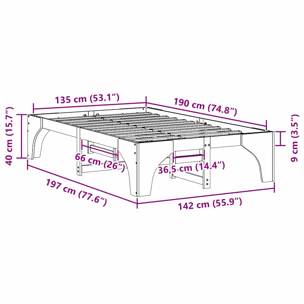 Σκελετός Κρεβατιού Καφέ 135 x 190 cm Στερεά ξυλεία πεύκου - Pakobazaar