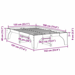 Σκελετός Κρεβατιού Καφέ 135 x 190 cm Στερεά ξυλεία πεύκου - Pakobazaar