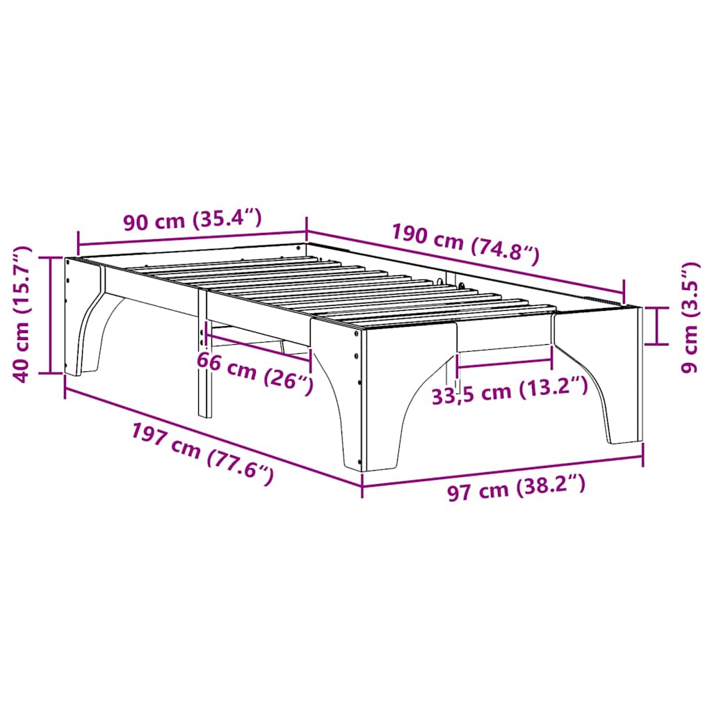 Σκελετός Κρεβατιού Λευκό 90 x 190 cm Στερεά ξυλεία πεύκου - Pakobazaar