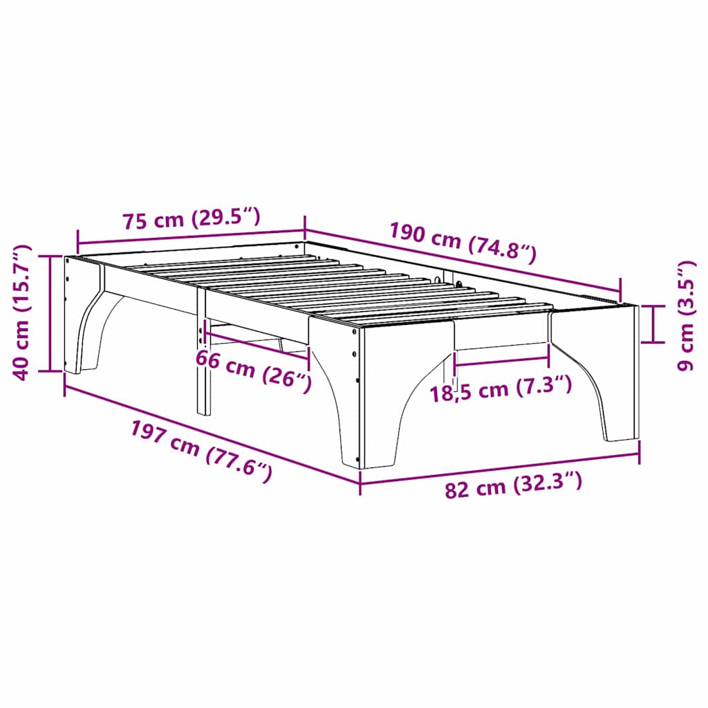 Σκελετός Κρεβατιού Καφέ 75 x 190 cm Στερεά ξυλεία πεύκου - Pakobazaar