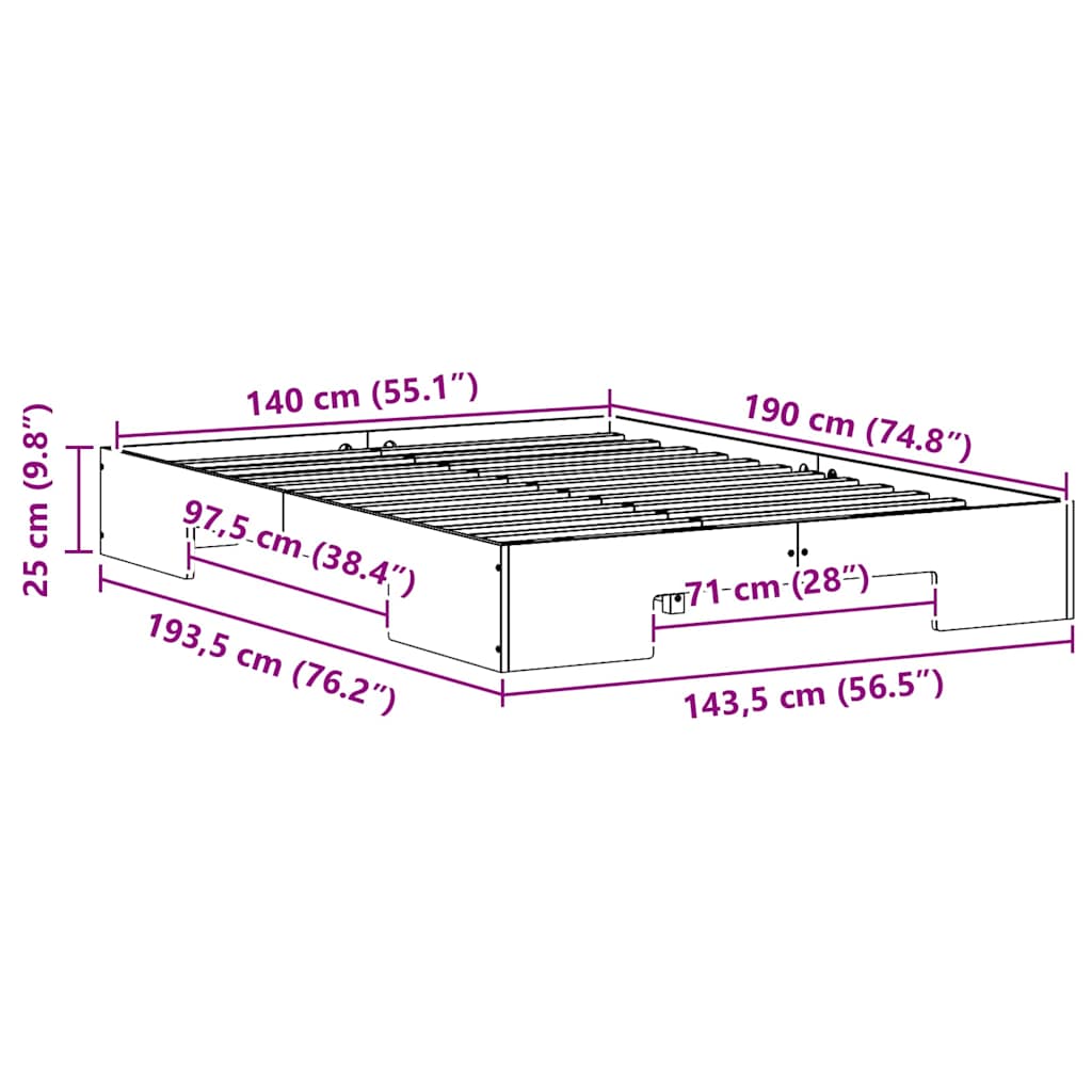 Σκελετός Κρεβατιού Καφέ 140 x 190 cm - Pakobazaar