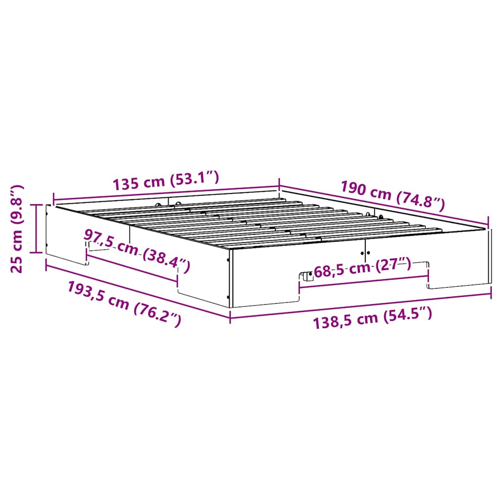 Σκελετός Κρεβατιού Καφέ 135 x 190 cm - Pakobazaar
