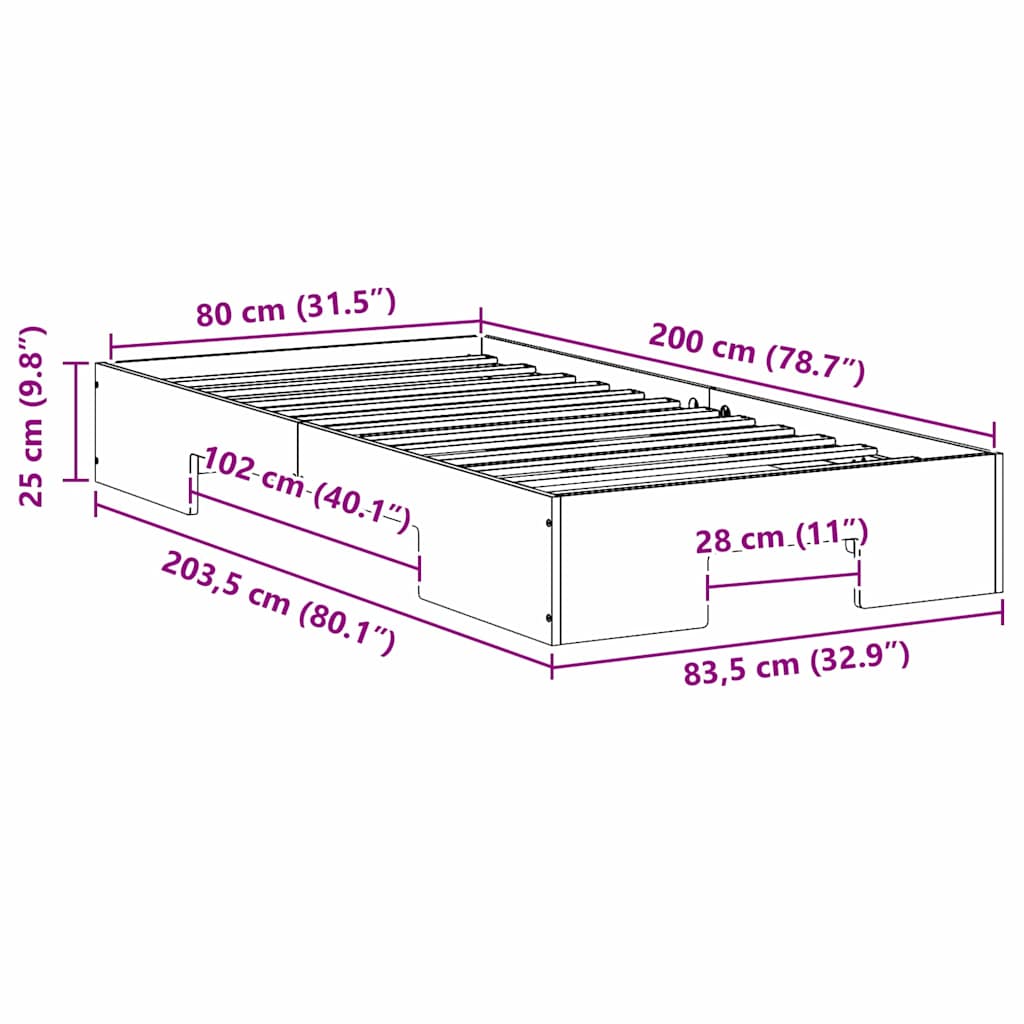 Σκελετός Κρεβατιού Καφέ 80 x 200 cm - Pakobazaar