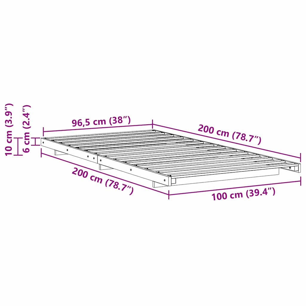 Κρεβάτι δαπέδου Καφέ 100 x 200 cm Μασίφ ξύλο πεύκου - Pakobazaar