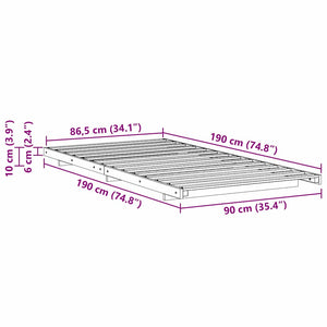 Κρεβάτι δαπέδου Καφέ 90 x 190 cm Μασίφ ξύλο πεύκου - Pakobazaar