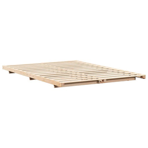 Κρεβάτι δαπέδου Καφέ 140 x 220 cm Μασίφ ξύλο πεύκου - Pakobazaar
