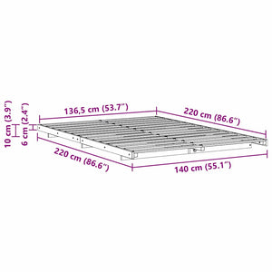 Κρεβάτι δαπέδου Καφέ 140 x 220 cm Μασίφ ξύλο πεύκου - Pakobazaar