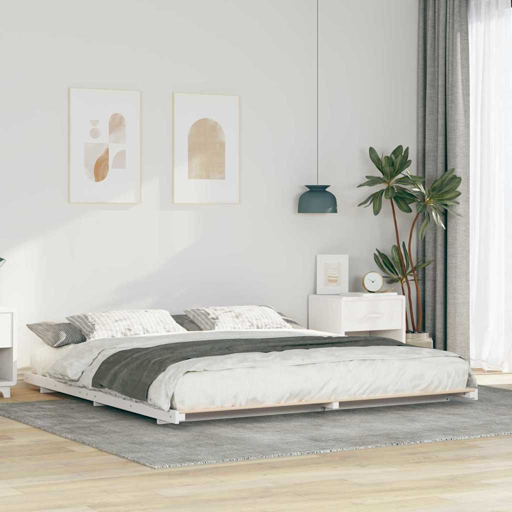 Σκελετός Κρεβατιού Λευκό 200 x 220 cm Στερεά ξυλεία πεύκου