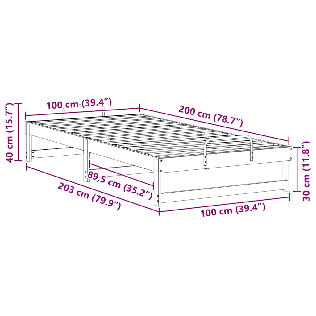 Σκελετός Κρεβατιού Λευκό 100 x 200 cm Στερεά ξυλεία πεύκου
