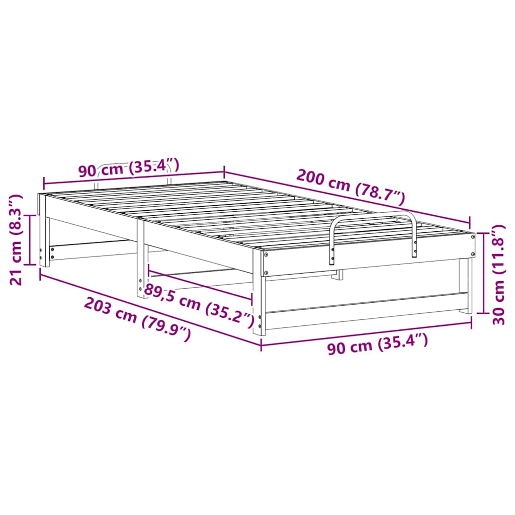 Σκελετός Κρεβατιού Λευκό 90 x 200 cm Στερεά ξυλεία πεύκου