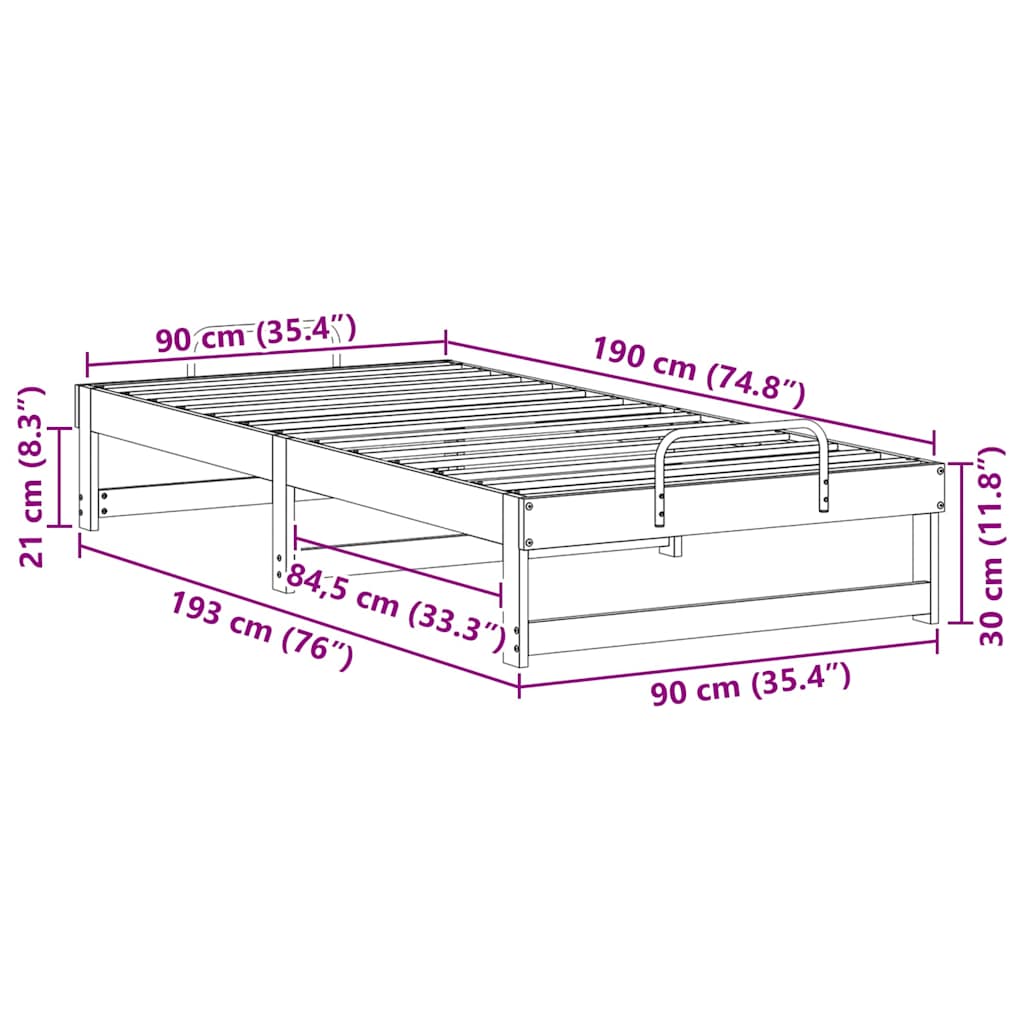 Σκελετός Κρεβατιού Καφέ 90 x 190 cm Στερεά ξυλεία πεύκου