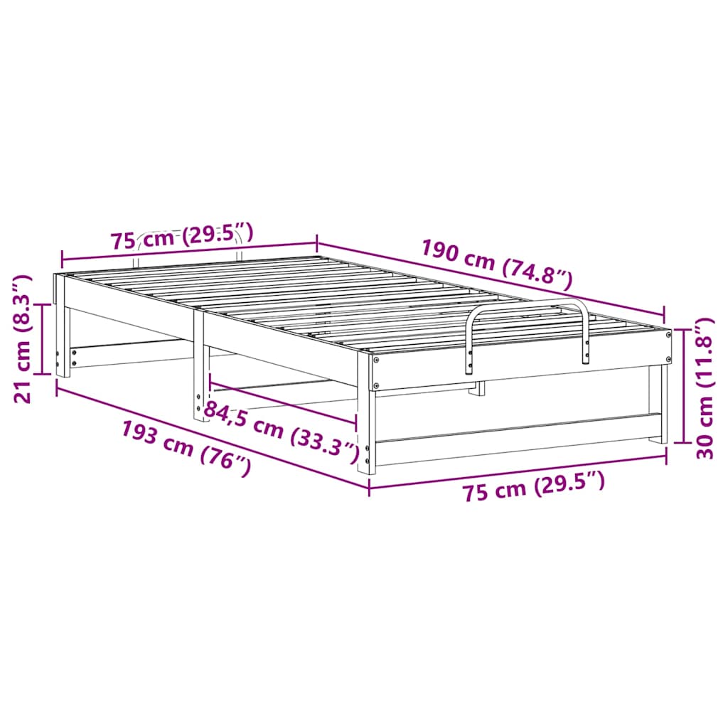 Σκελετός Κρεβατιού Λευκό 75 x 190 cm Στερεά ξυλεία πεύκου