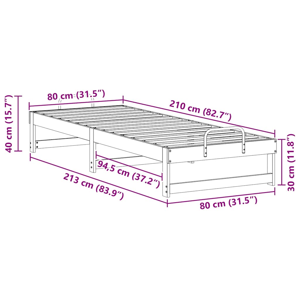 Σκελετός Κρεβατιού Καφέ 80 x 210 cm Στερεά ξυλεία πεύκου