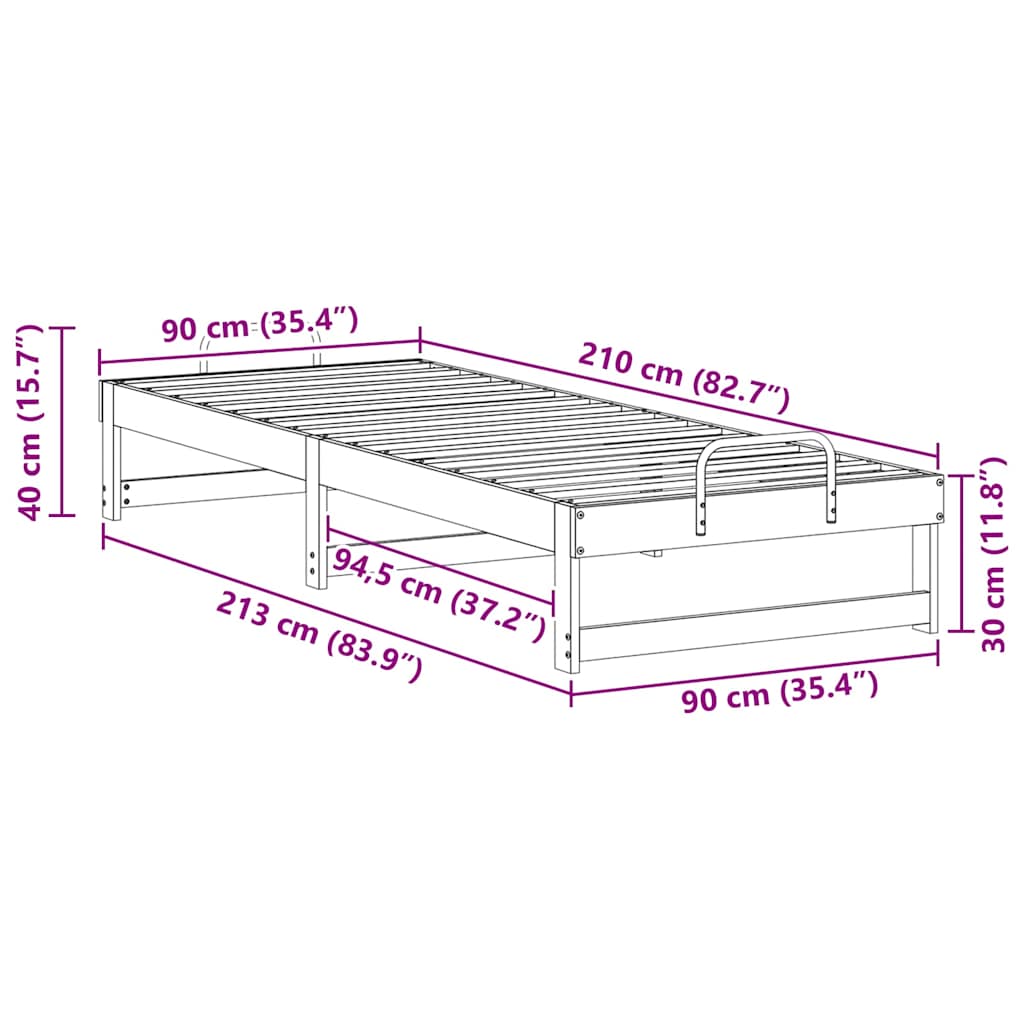 Σκελετός Κρεβατιού Λευκό 90 x 210 cm Στερεά ξυλεία πεύκου