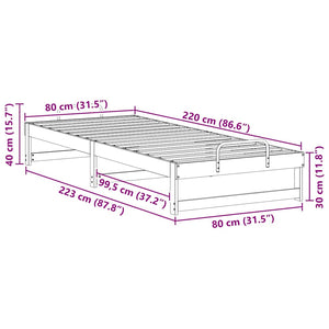 Σκελετός Κρεβατιού Λευκό 80 x 220 cm Στερεά ξυλεία πεύκου