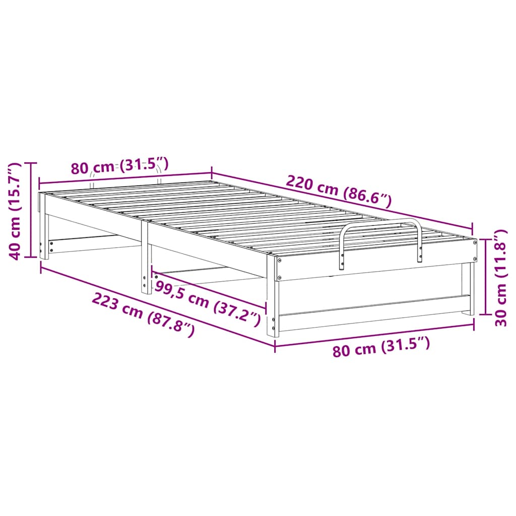 Σκελετός Κρεβατιού Καφέ 80 x 220 cm Στερεά ξυλεία πεύκου