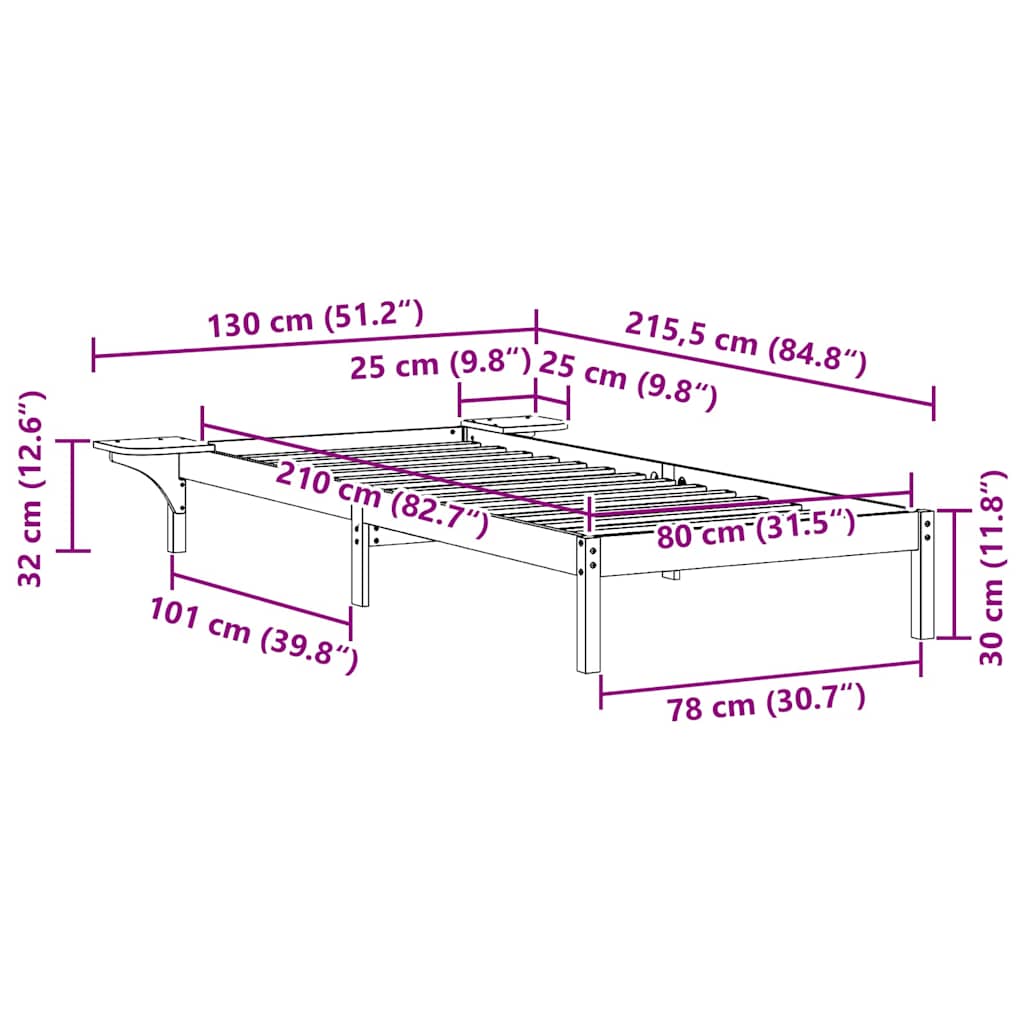 Κρεβατοκάμαρα με Πλαϊνά Τραπέζια Λευκό 80 x 210 cm