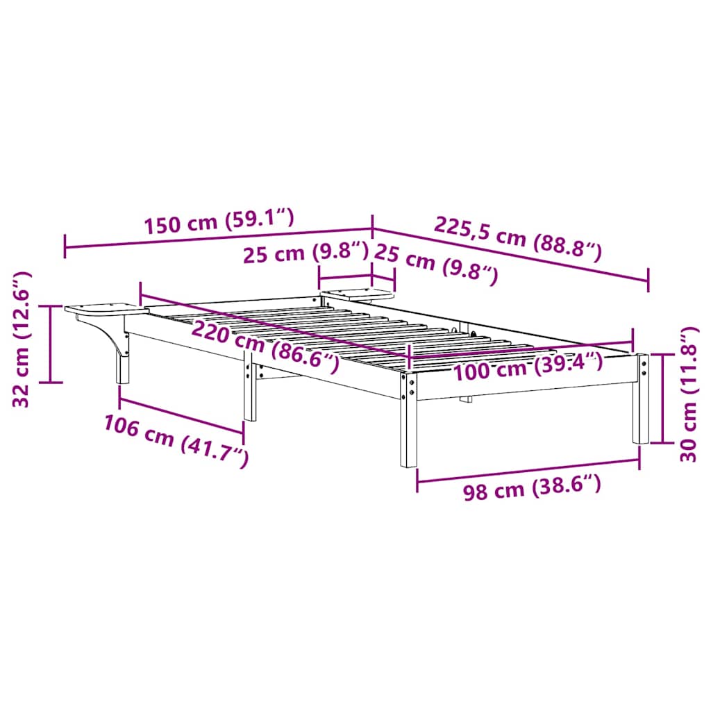 Κρεβατοκάμαρα με Πλαϊνά Τραπέζια Λευκό 100 x 220 cm