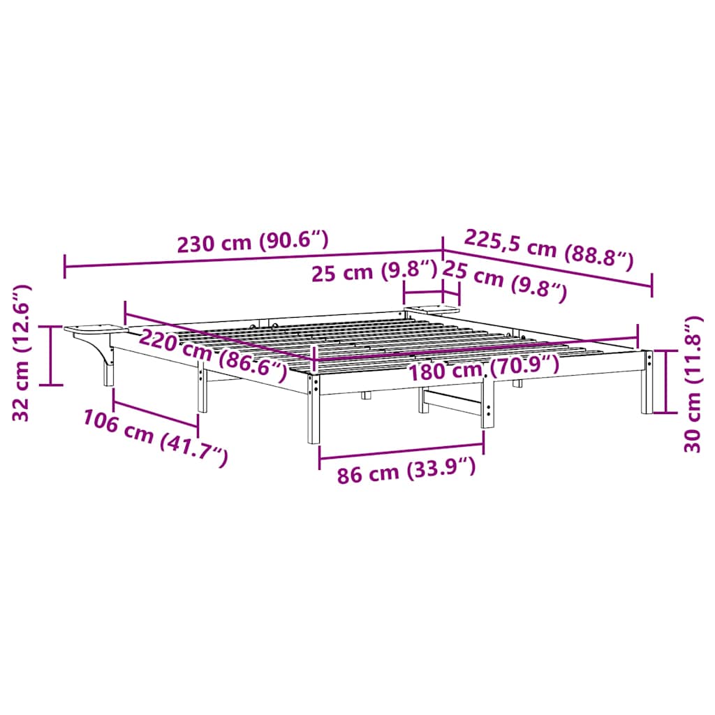 Κρεβατοκάμαρα με Πλαϊνά Τραπέζια Φυσικό 180 x 220 εκ.