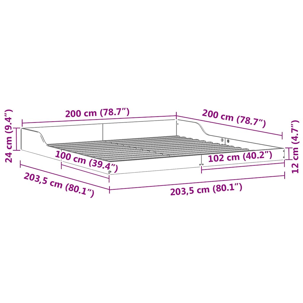 Σκελετός Κρεβατιού Κερωτό καφέ 200 x 200 cm