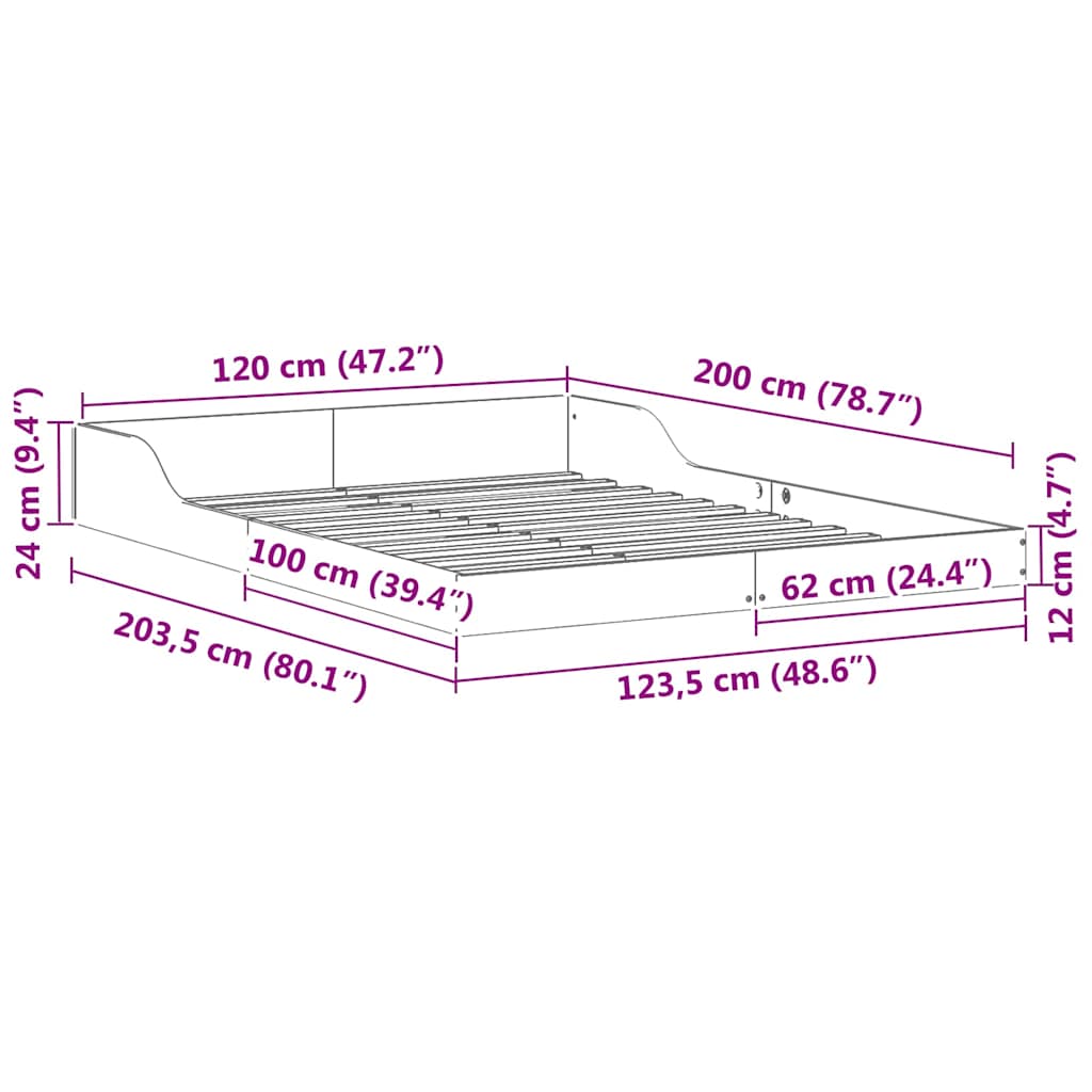 Σκελετός Κρεβατιού Καφέ 120 x 200 cm Στερεά ξυλεία πεύκου