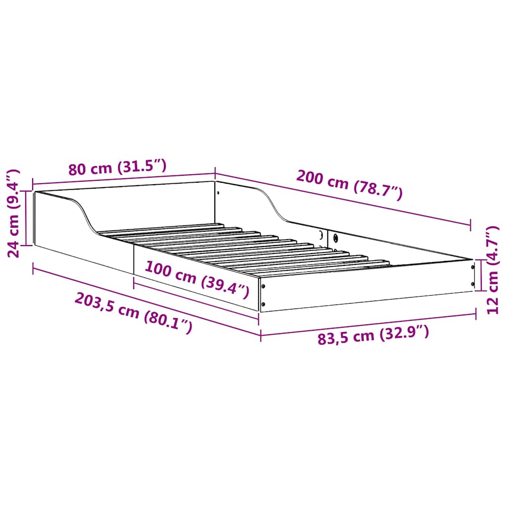 Σκελετός Κρεβατιού Φυσικό 80 x 200 cm Στερεά ξυλεία πεύκου - Pakobazaar