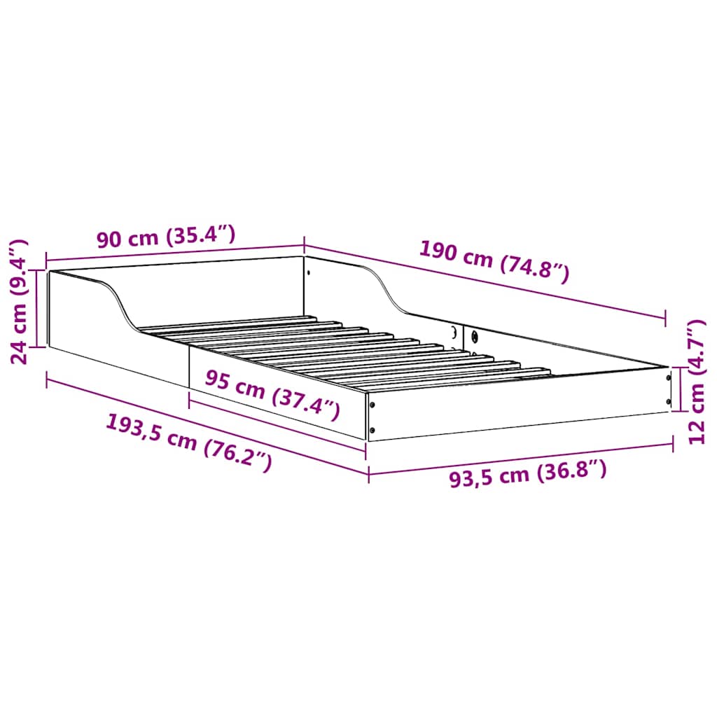 Σκελετός Κρεβατιού Λευκό 90 x 190 cm Στερεά ξυλεία πεύκου