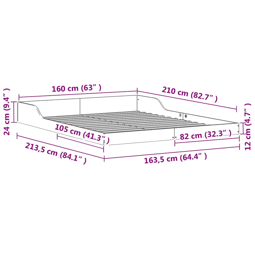 Σκελετός Κρεβατιού Κερωτό καφέ 160 x 210 cm