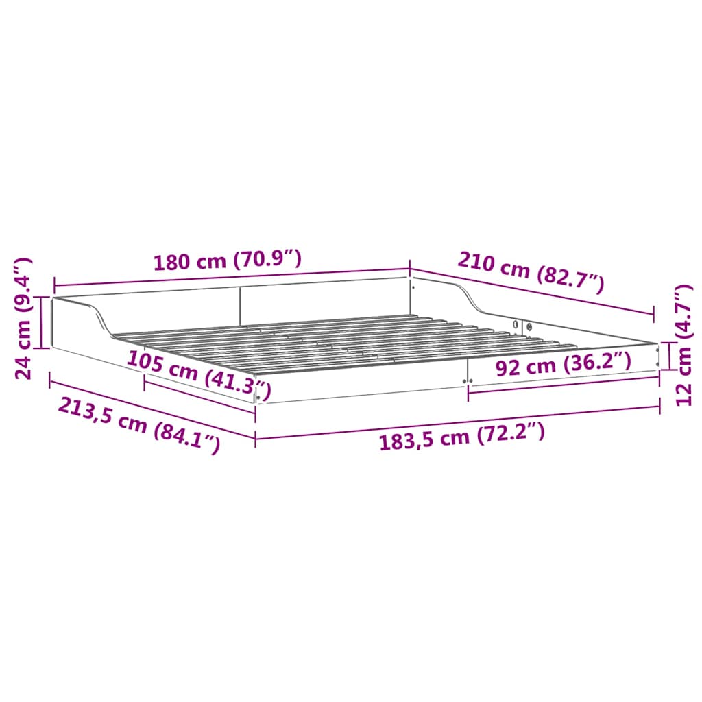 Σκελετός Κρεβατιού Λευκό 180 x 210 cm Στερεά ξυλεία πεύκου